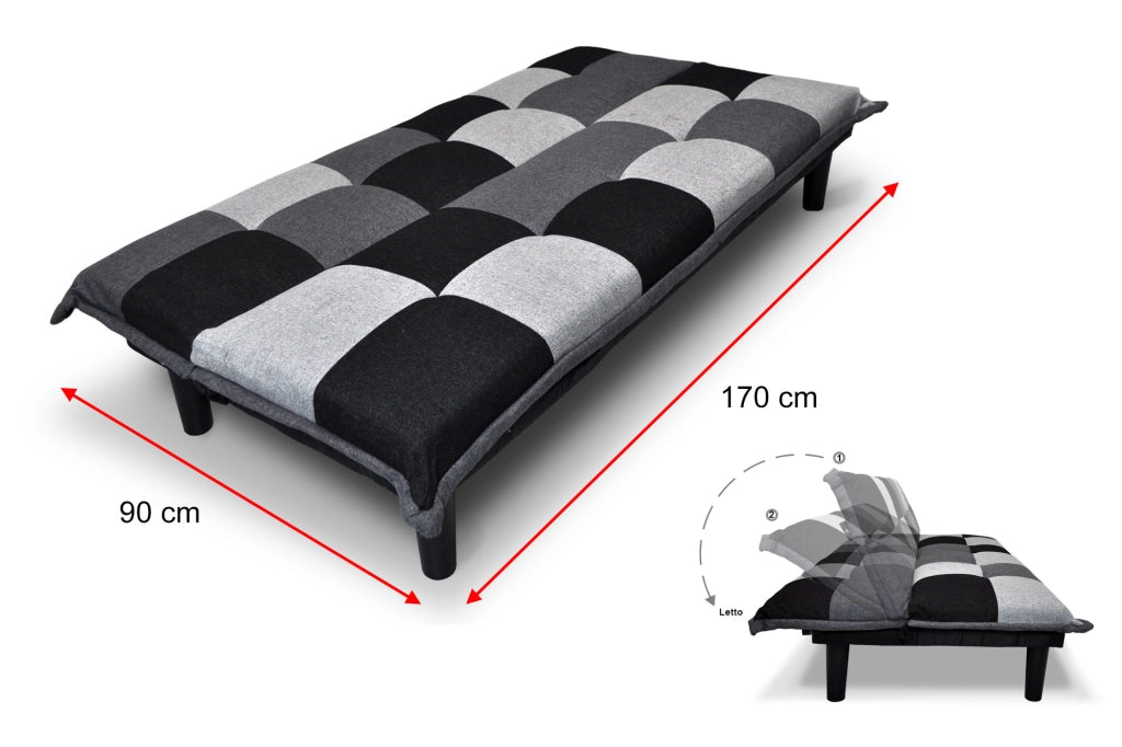 Divano letto clic clac in tessuto grigio scuro-chiaro-nero - Russell - DL-RU1001FB