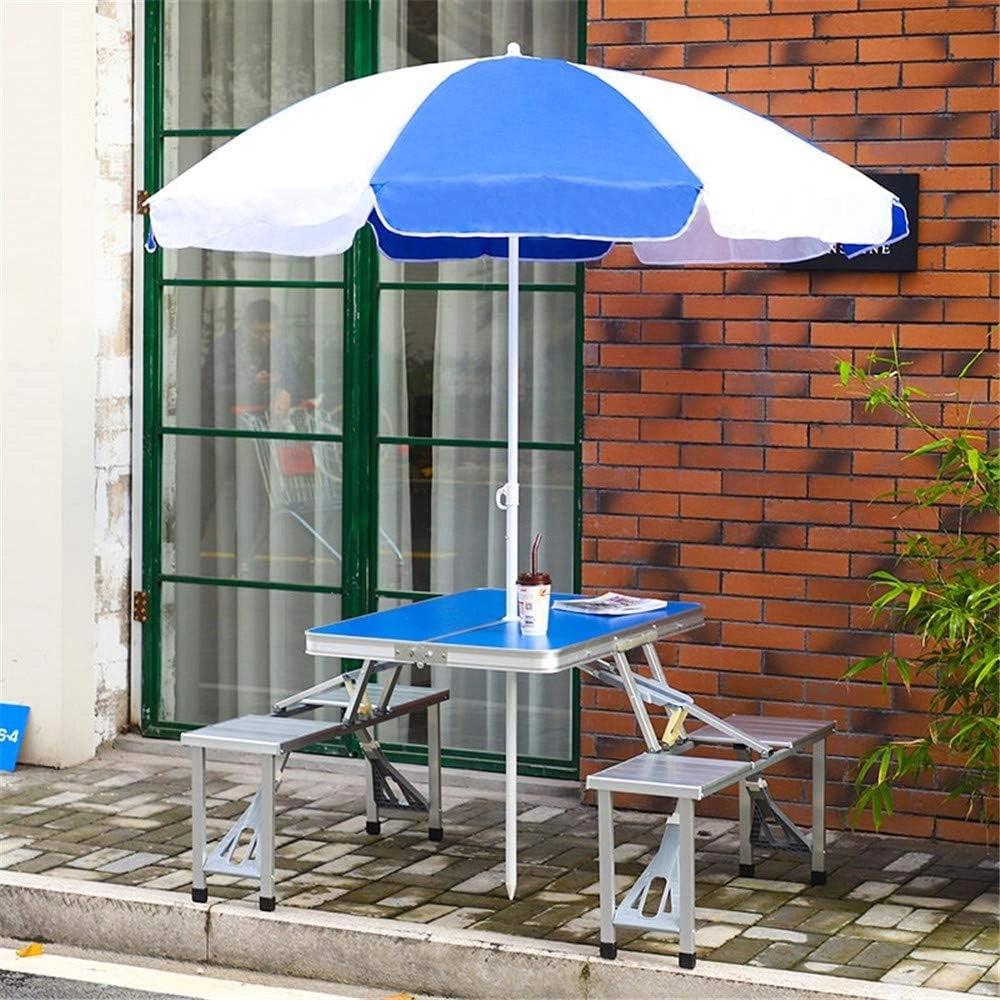 Trade Shop - Set Tavolo Pieghevole In Alluminio Pic Nic Campeggio Portatile Valigia Con Panca A 4 Posti -