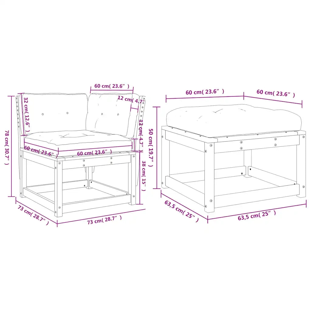 Set Divani Giardino 3 pz con Cuscini Marrone Cera Massello Pino