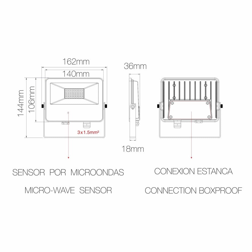 Faro a led SKY 30W IP65 con sensore integrato 4000k Bianco