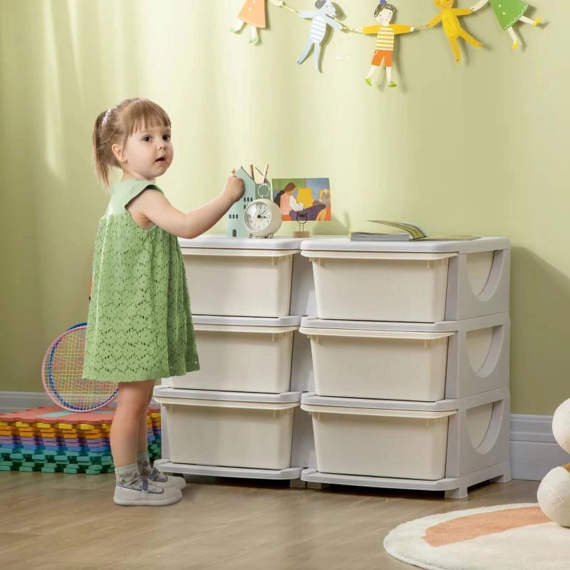 CASSETTIERA 6 CASSETTI PER BAMBINI 3-6 ANNI CON BORDI ARROTONDATI, IN PP BIANCO CREMA, 75X37X56.5 CM