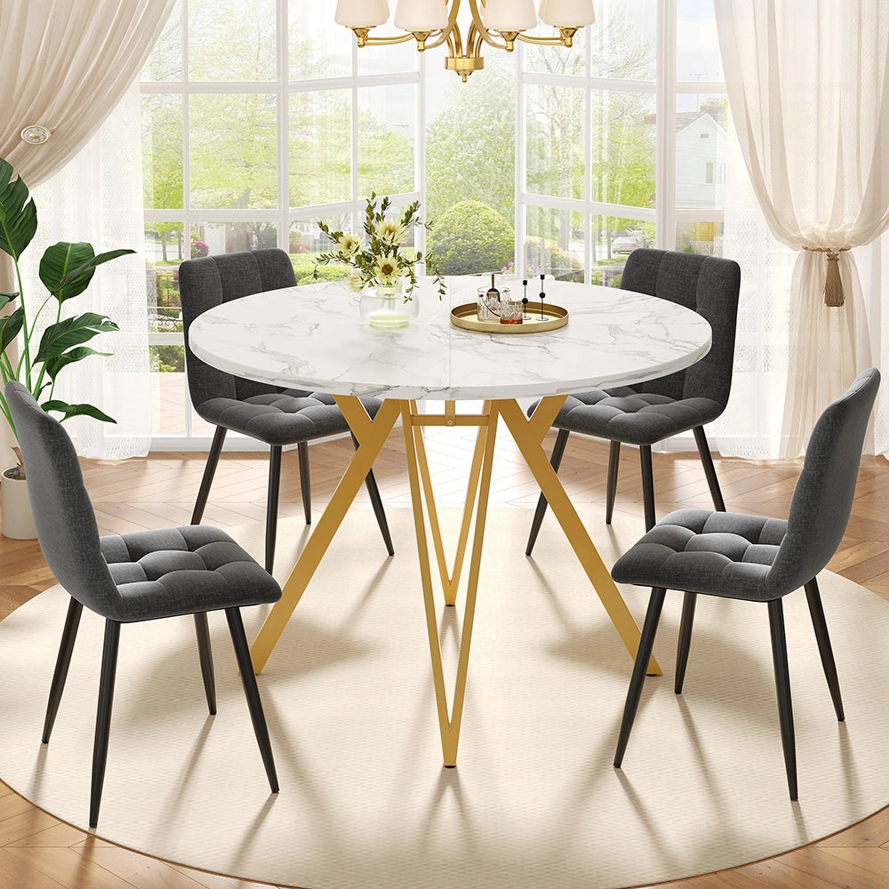 Set tavolo-Xylo-100cm rotondo 4 sedie grigio piano marmorizzato