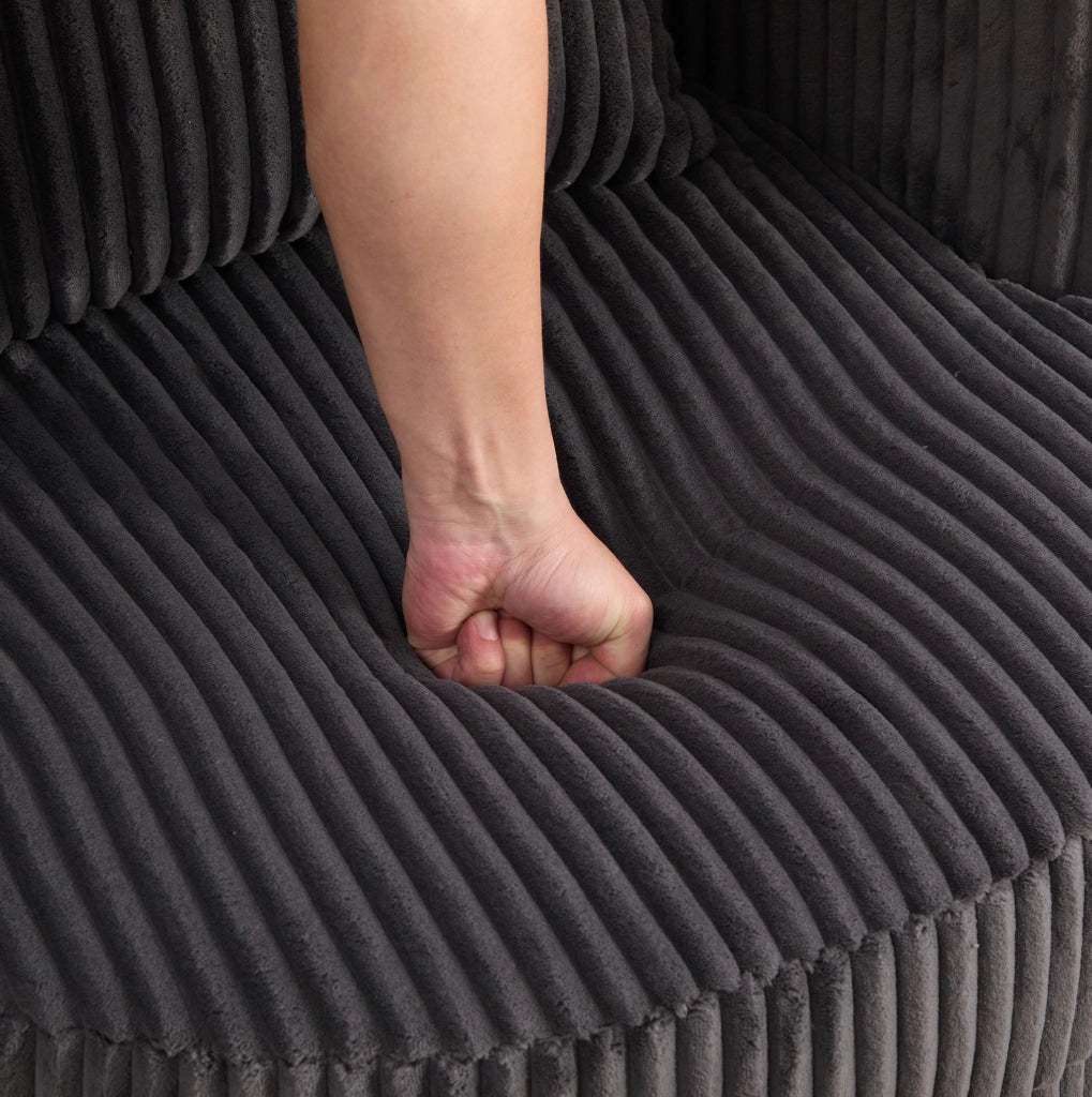 Poltrona girevole 360° in tessuto corduroy grigio con contenitore; 76x79x78 cm