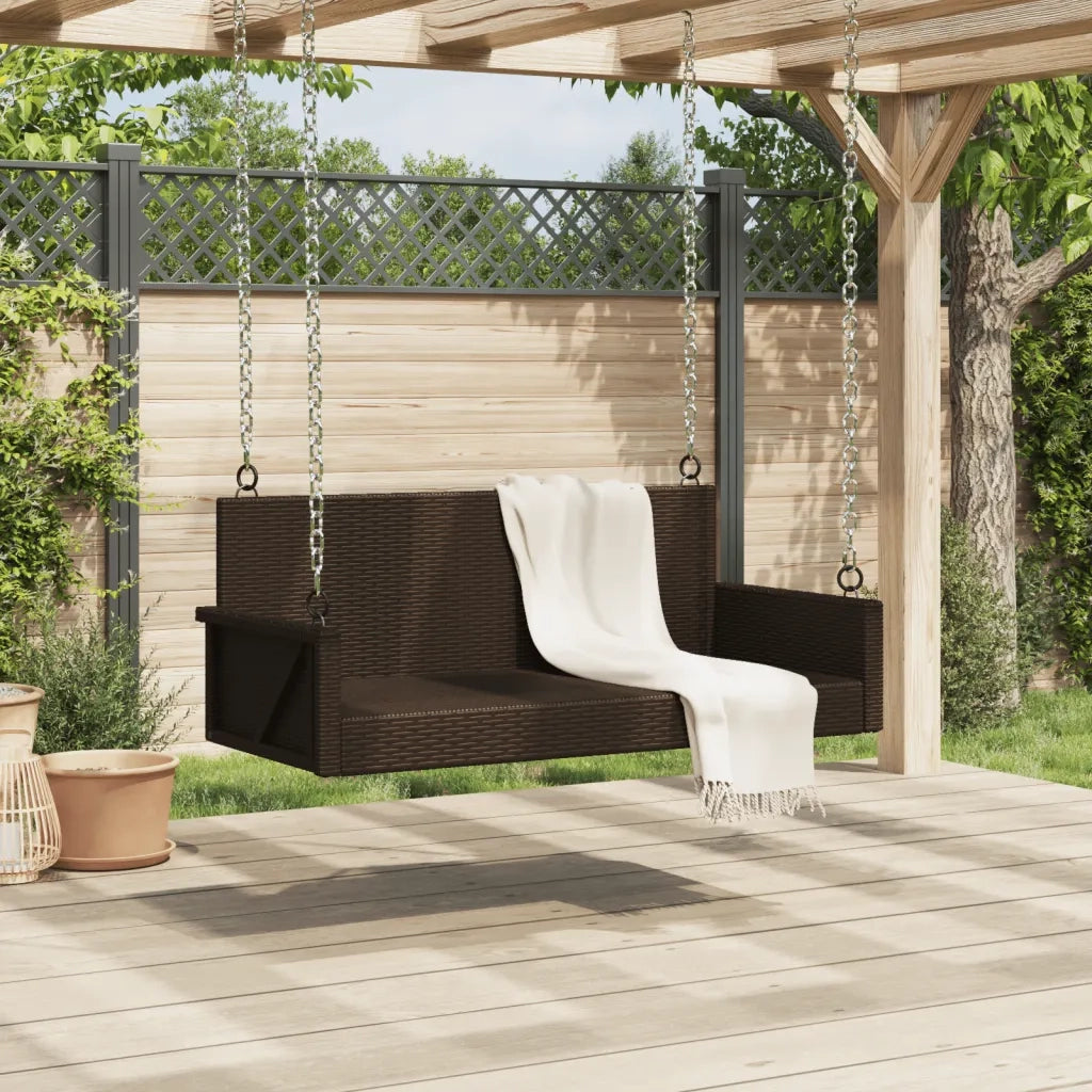 Panca da Giardino | Panchina a Dondolo Marrone 119x56x48 cm in Polyrattan