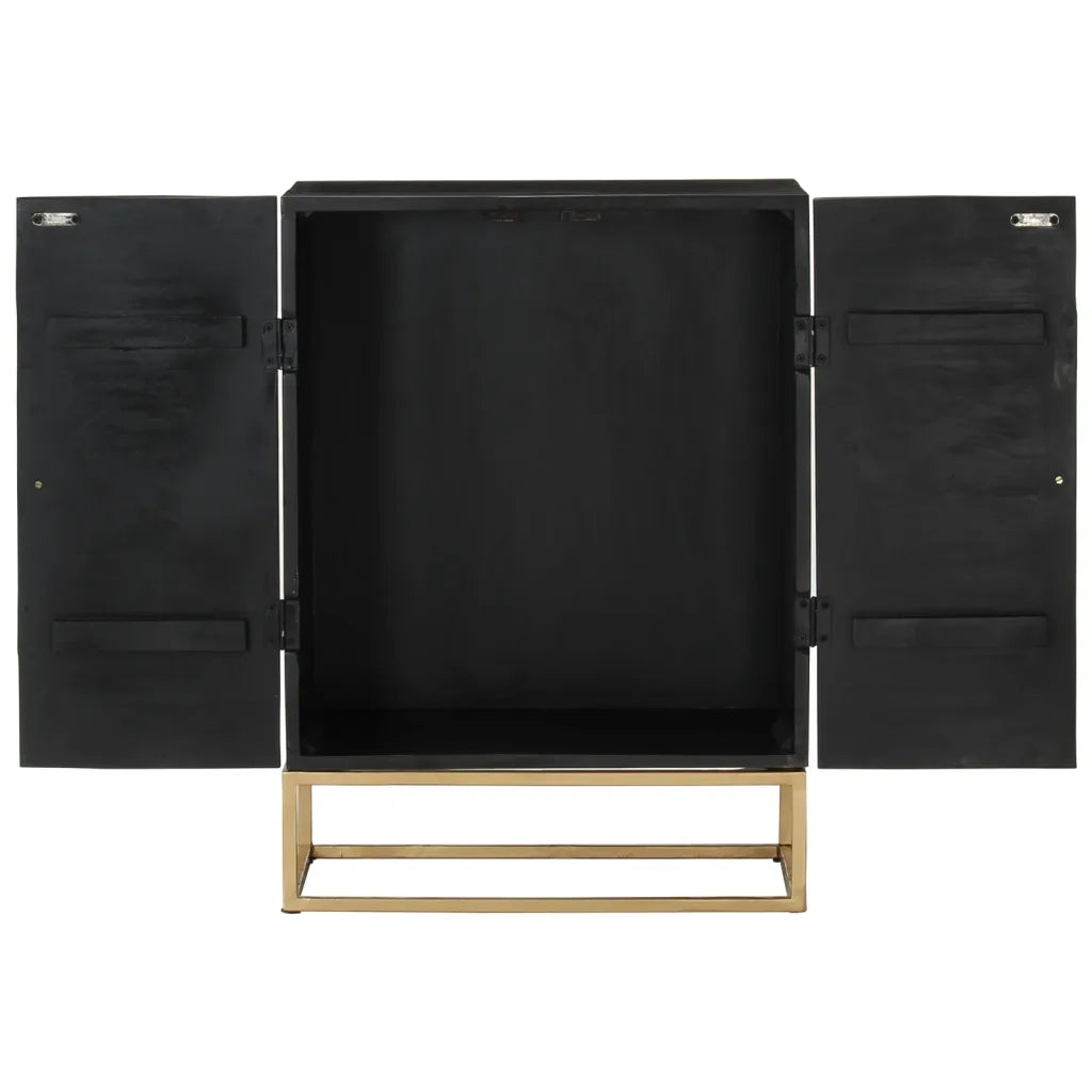 Credenza | Madia | Buffet da pranzo | Armadio da pranzo Nera 55x34x75 cm in Legno Massello di Mango e Ferro