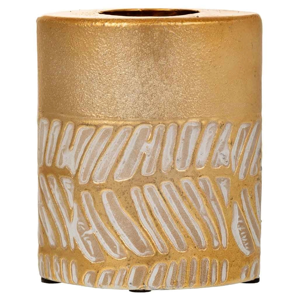 Portacandele in ceramica dorata 10,5x6,5x12,5h