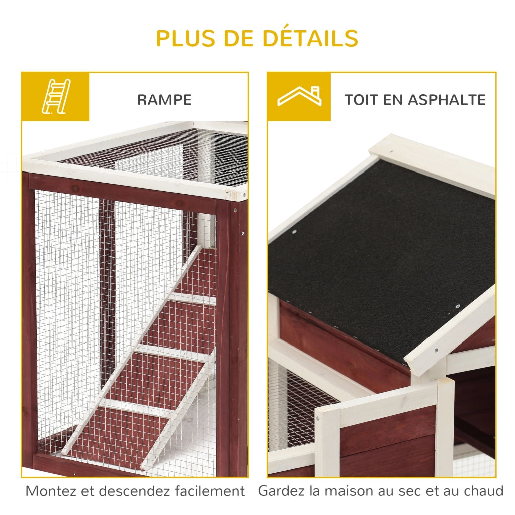 Gabbia per conigli con recinto esterno ¨C zephmum ¨C rosso 123.5x62.6x92.5 cm