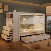 Letto singolo bianco con funzione contenitore in legno massello e mdf 90x200 cm