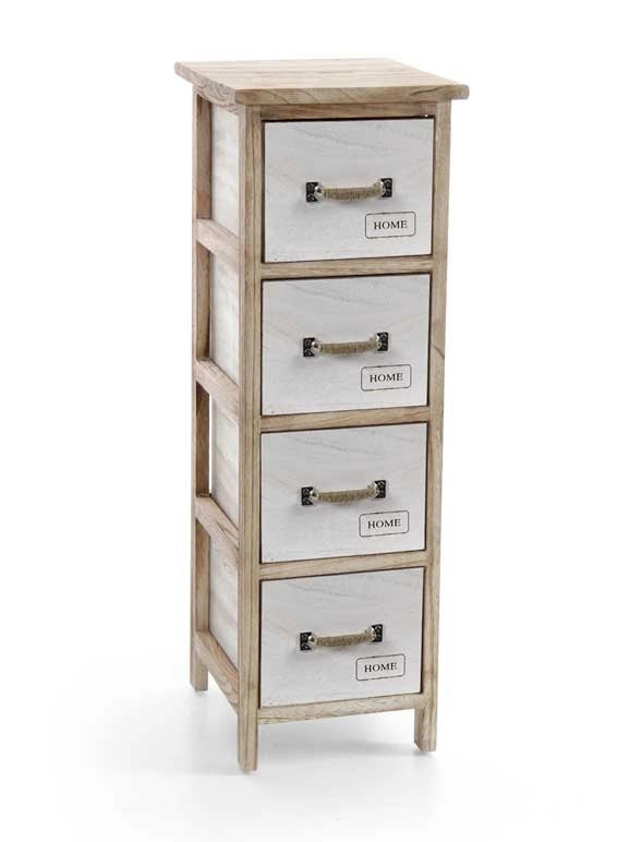 CASSETTIERA SLIM HOME IN LEGNO A 4 CASSETTI 26X32XH80CM BIANCO E LEGNO NATURALE