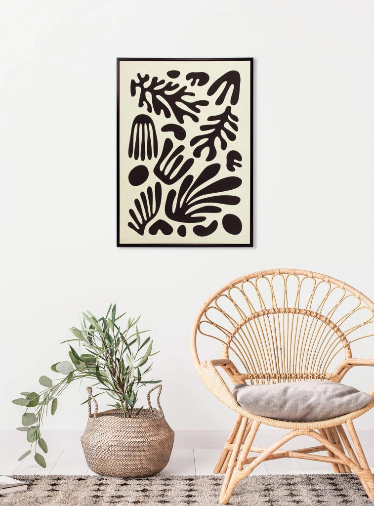 Quadro Hispanohogar in lino con stampa 3D astratto beige e nero 72x52x4