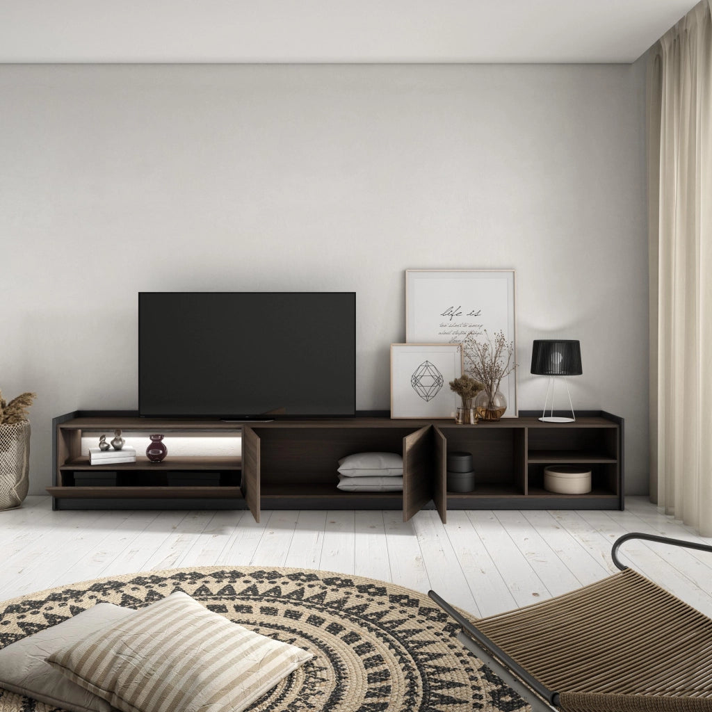 Mobile TV Soggiorno, 310x50x37 cm, Per TV fino a 80", LED, Rovere scuro e Nero