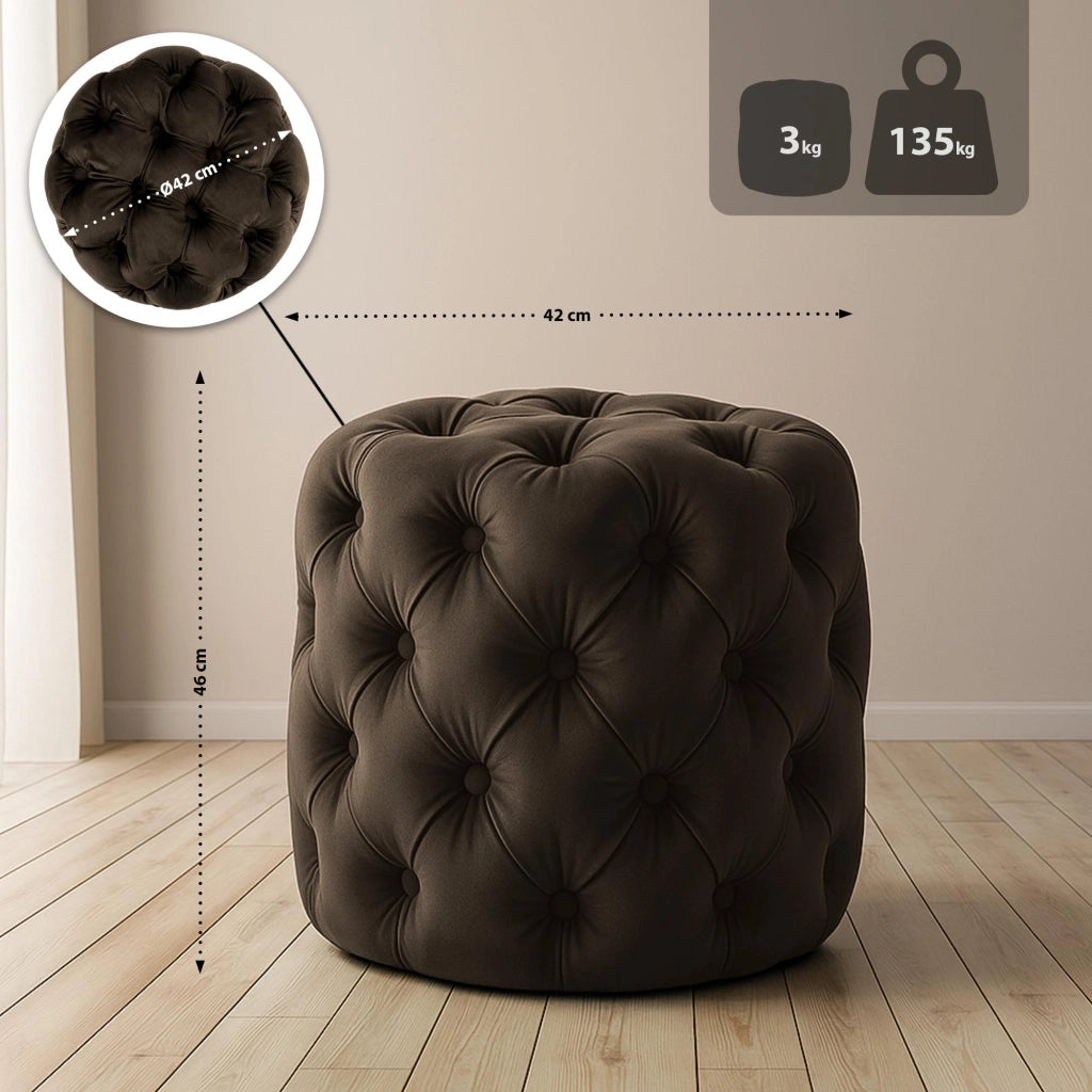Pouf Drancy in velluto trapuntato marrone scuro,M