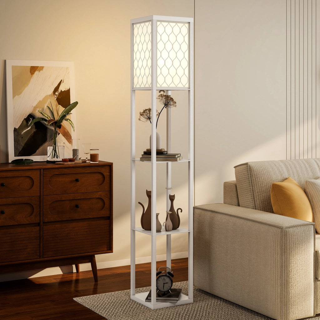 Lampada da Terra 2 in 1 Moderna con 3 Ripiani, Attacco E27, 26 x 26 x 160 cm, Bianco