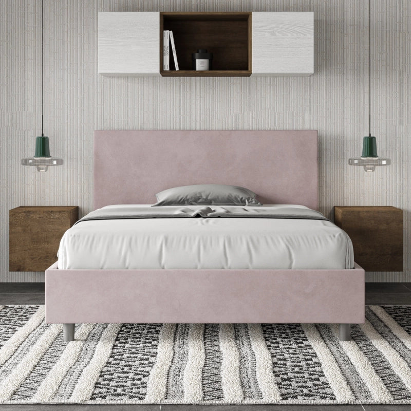 Letto imbottito Matrimoniale francese 140x200 cm Adele - Con rete,Glicine,Microfibra