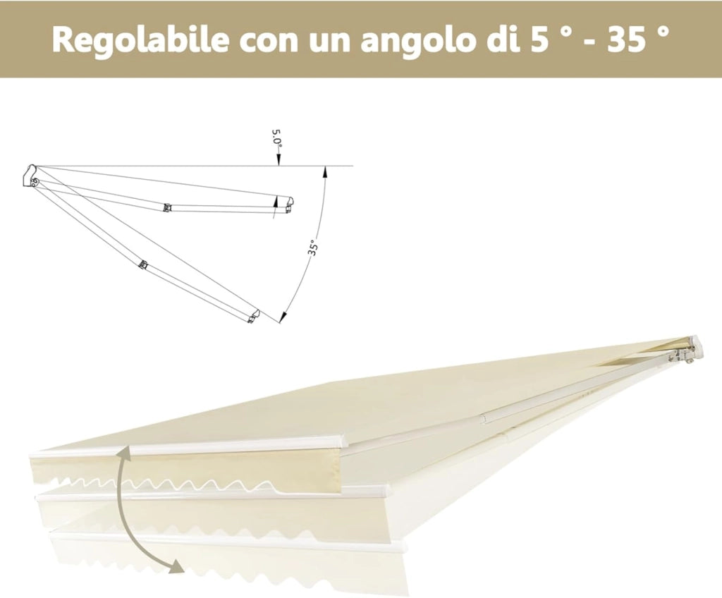 Tenda da Sole per Esterno Avvolgibile 3 x 2,5 M, Tenda da Sole a Bracci Estensibili con Telaio in Alluminio, Tettuccio Resistente al Sole e Impermeabile e Manovella (3 x 2,5 M, Beige)