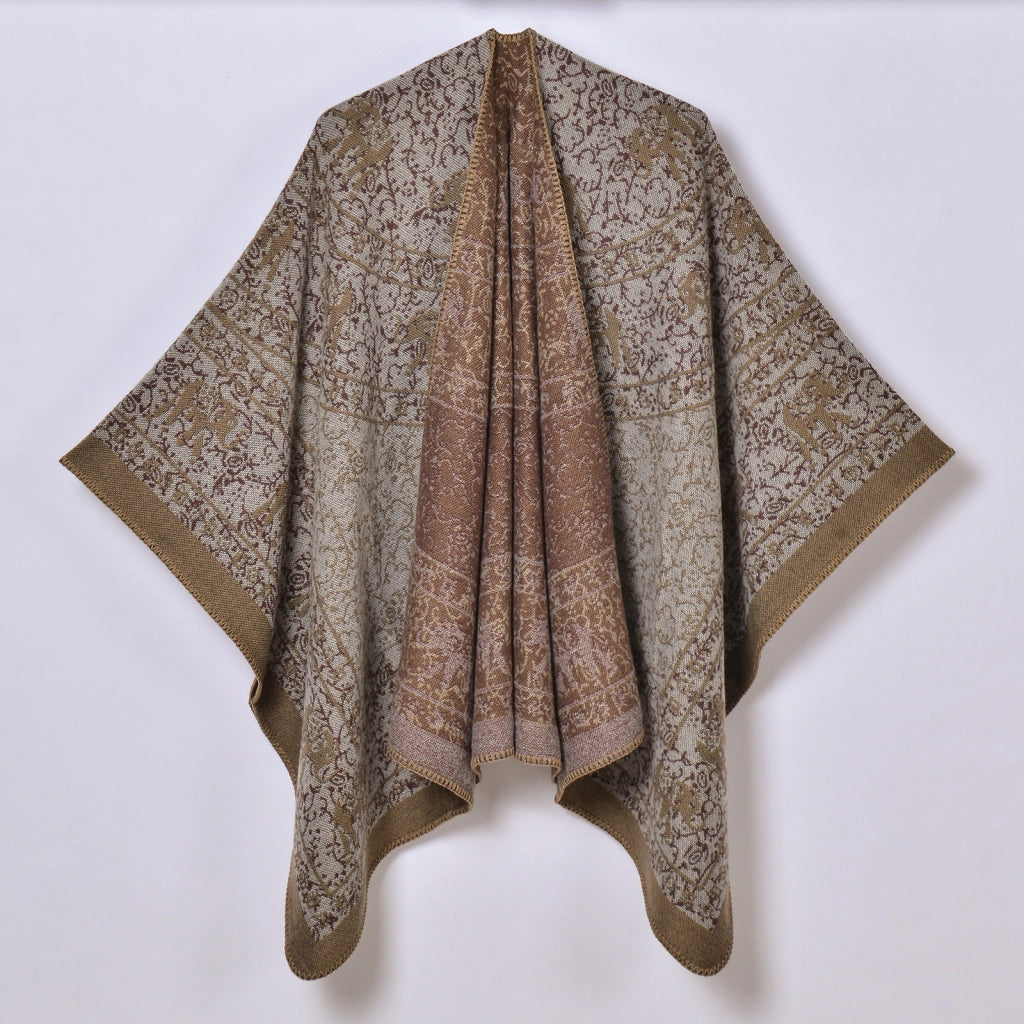 Sciarpa calda e spessa in stile retr¨°, mantella jacquard con spacco per donna
