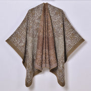 Sciarpa calda e spessa in stile retr¨°, mantella jacquard con spacco per donna
