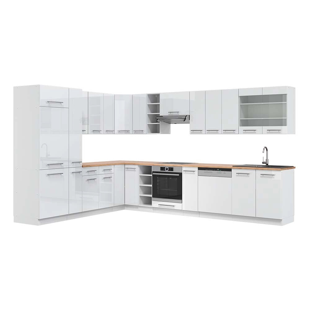 Cucina angolare completa Fame-Line Bianco lucido/Bianco 347 x 60 cm, PL Rovere Vicco