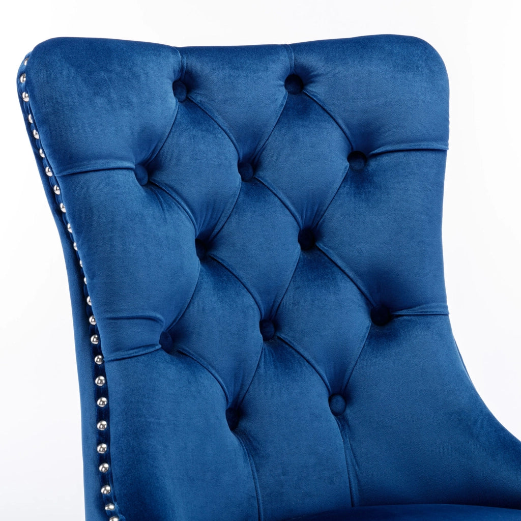 Sedie da Pranzo Imbottite in Velluto ¨C MINIMAL ¨C Set 2 Pezzi, Legno Massello, Gambe Cromate, Blu