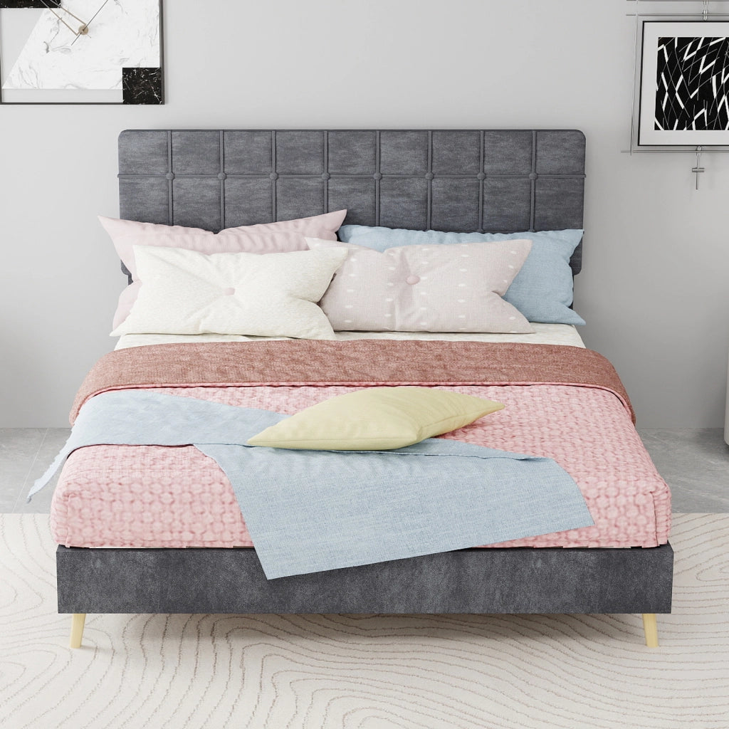 Letto matrimoniale rivestito in velluto grigio 140x200 cm