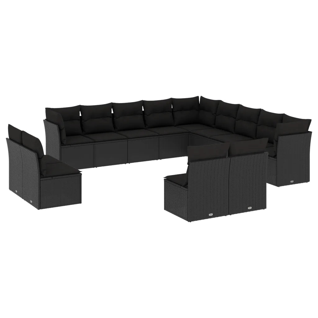 Set Divani da Giardino 13pz con Cuscini Nero in Polyrattan 3218485