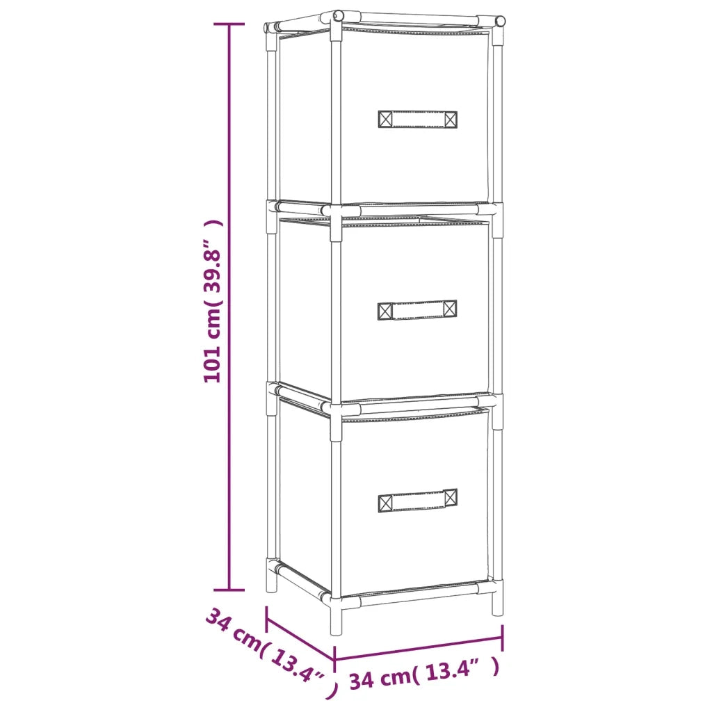Armadietto con 3 Cassetti in Tessuto Grigio 34x34x101cm Acciaio 337253