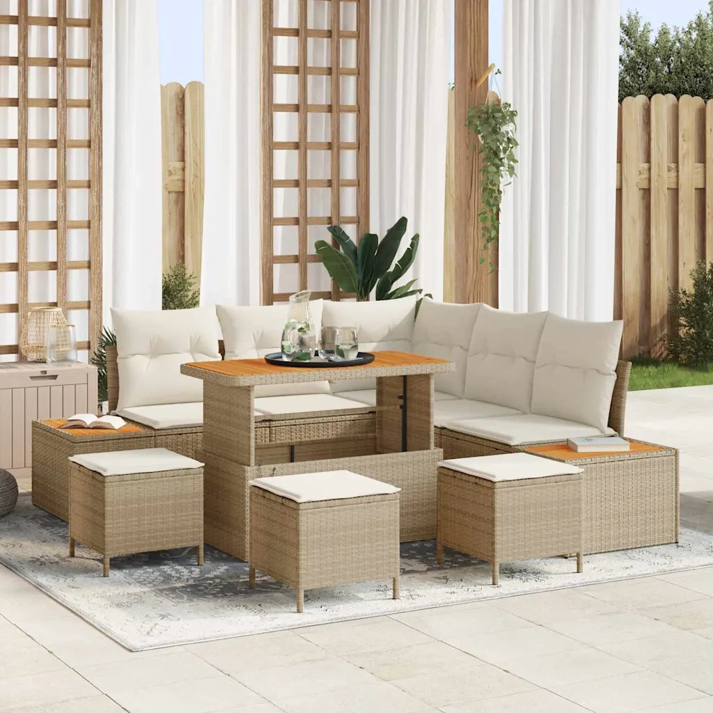 Set Divano da Giardino con cuscino 9 pcs Beige e Crema