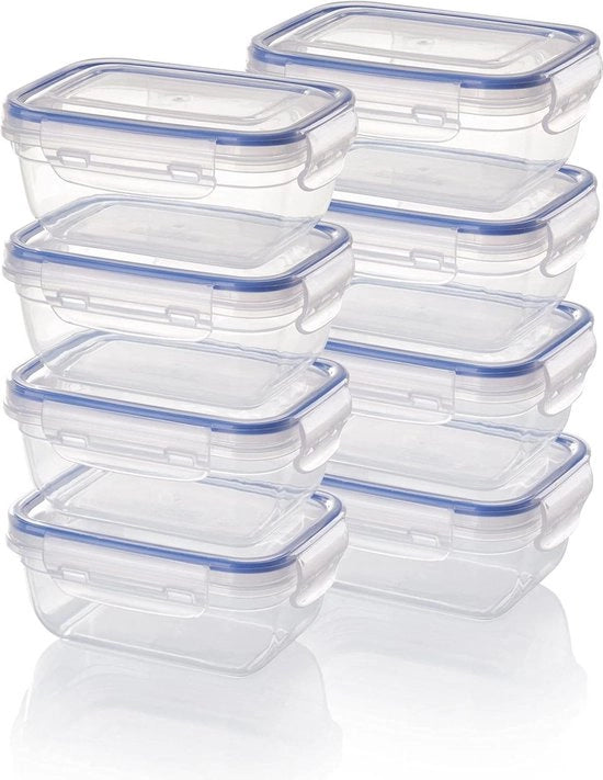 Set di contenitori per l'archiviazione a prova di aria 8x - Rettilineo - Stivabile - Resistente alla rottura - Resistenti al forno a microonde e alla lavastoviglie - Contenitori per meal prep con coperchi per piatti al forno a microonde con coperchio