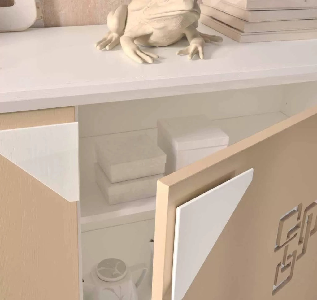 Credenza frassino laccato bianco poro aperto  2 porte con piedi in plexiglass l.180 p.50 h.90 - Mobili 2G