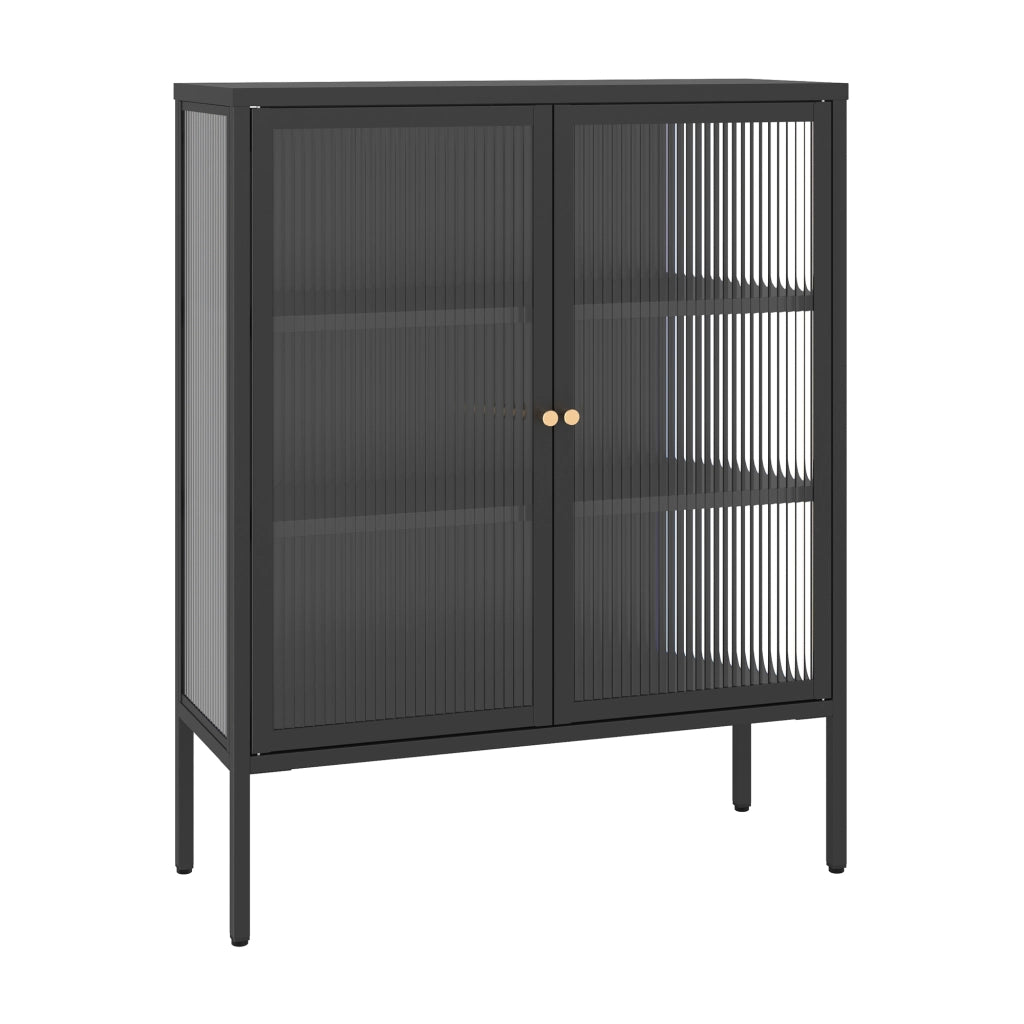 Credenza Vinterhavn in Acciaio Nero con 2 Ante in Vetro Scanalato 100x80x30 cm [en.casa]