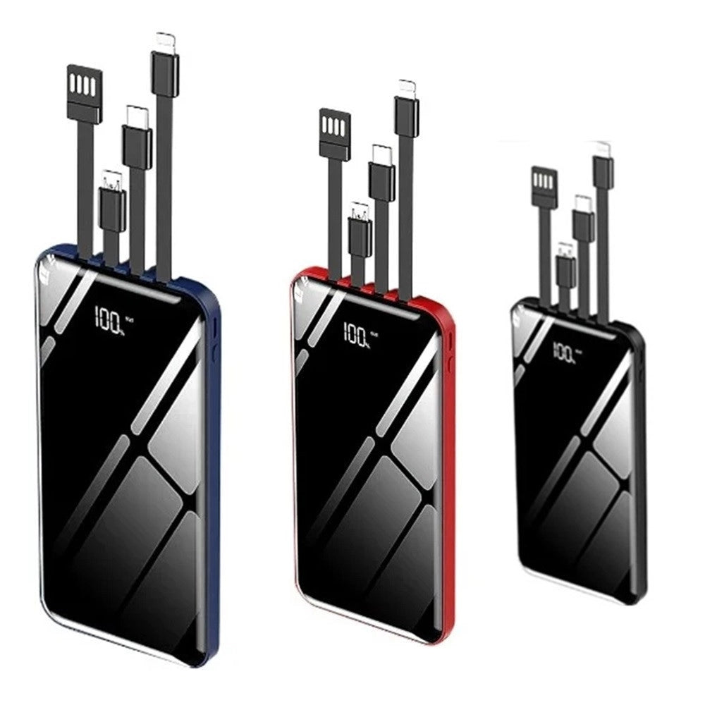 Trade Shop - Power Bank 12000 Mah Con Porta Usb Cavi Integrati Display Led Ricarica Rapida Q-dc110 -