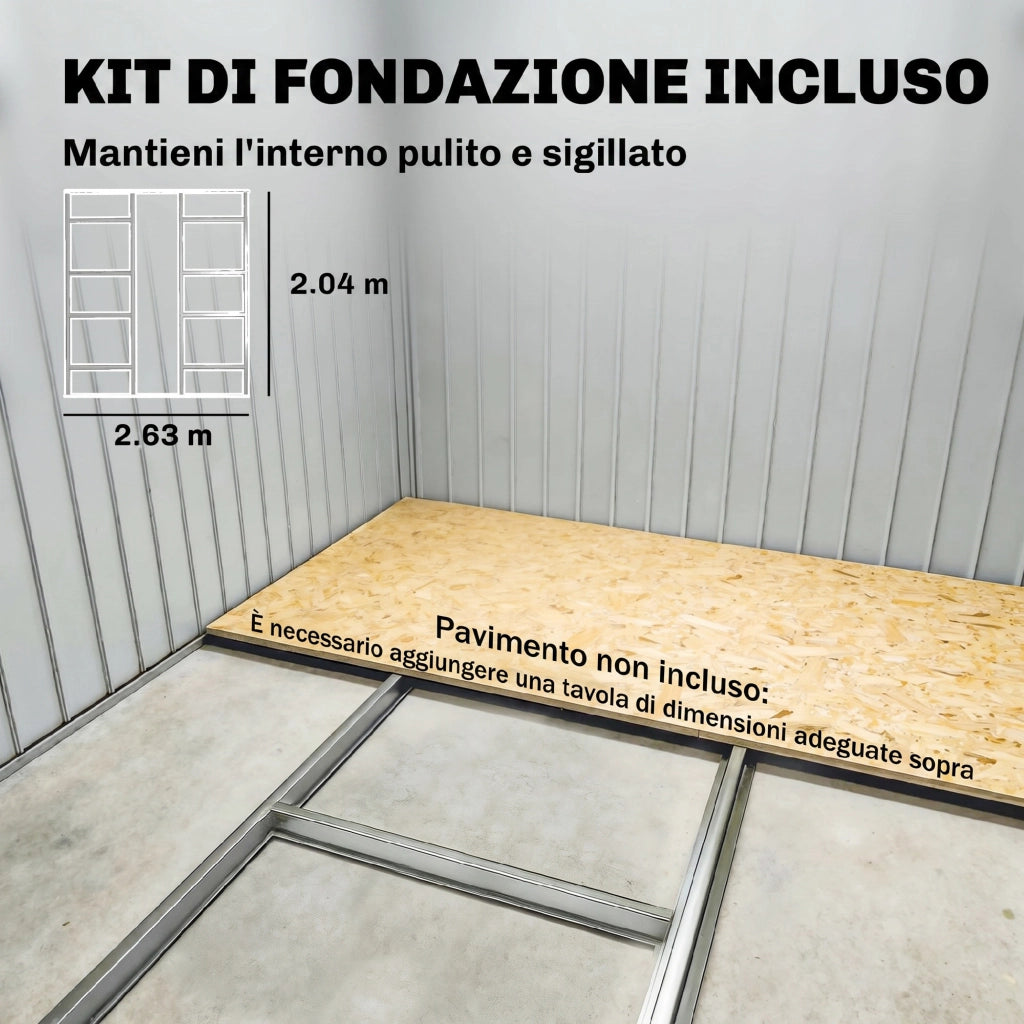 Casetta da Giardino con 2 Porte Scorrevoli e 4 Prese d'Aria, in Acciaio, 322x277x192 cm, Grigio