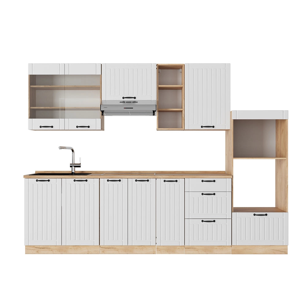 Cucina componibile Fame-Line Bianco rustico/Rovere dorato 280 cm, PL Rovere Vicco