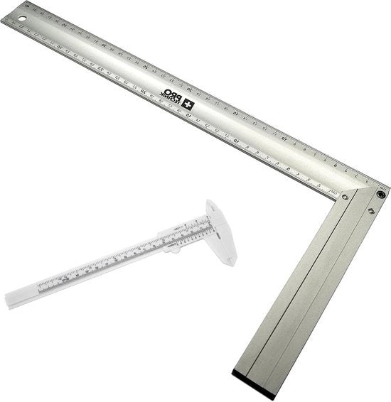 Timmermanshoek in alluminio - 400 mm di apertura - inclusa sega a nastro da 40 cm - con guida da 150 mm
