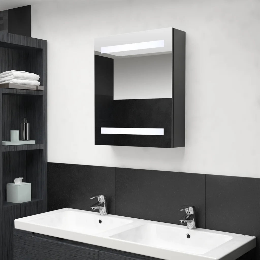 Armadietto Bagno con Specchio e LED Grigio 50x14x60 cm 326482