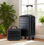 Set Valigie Rigide ABS 14" e 19" con Lucchetto a Combinazione e Beauty Case 14" Nero