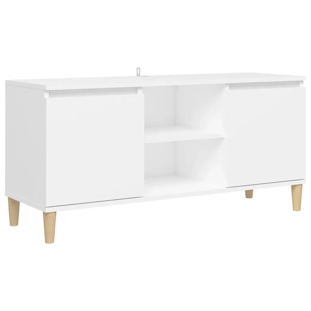 Mobile TV con Gambe in Legno Massello Bianco 103,5x35x50 cm