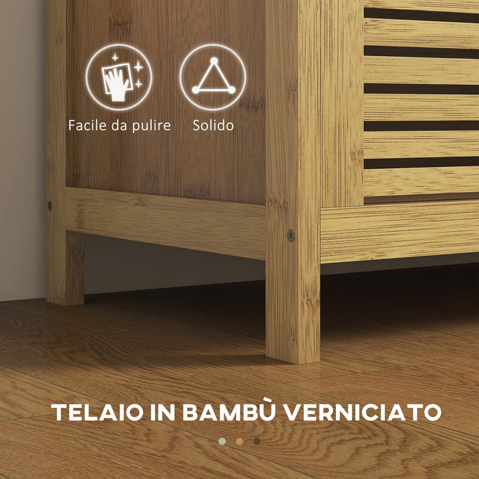 Panca Scarpiera a Doghe da Ingresso con Design a Ribalta 100x40x60 cm in Legno di Bambù