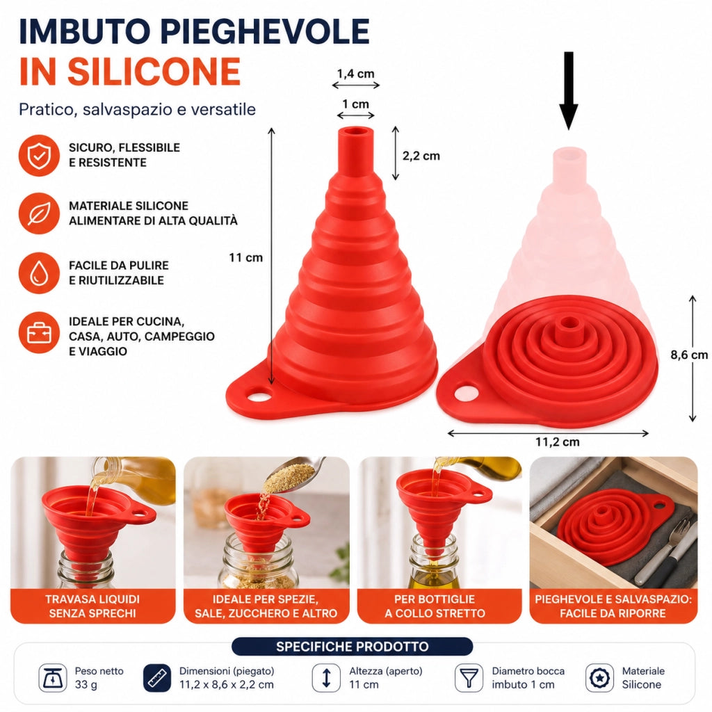 Imbuto Pieghevole Casa Officina  in Silicone per Olio Motore e Liquidi EF119