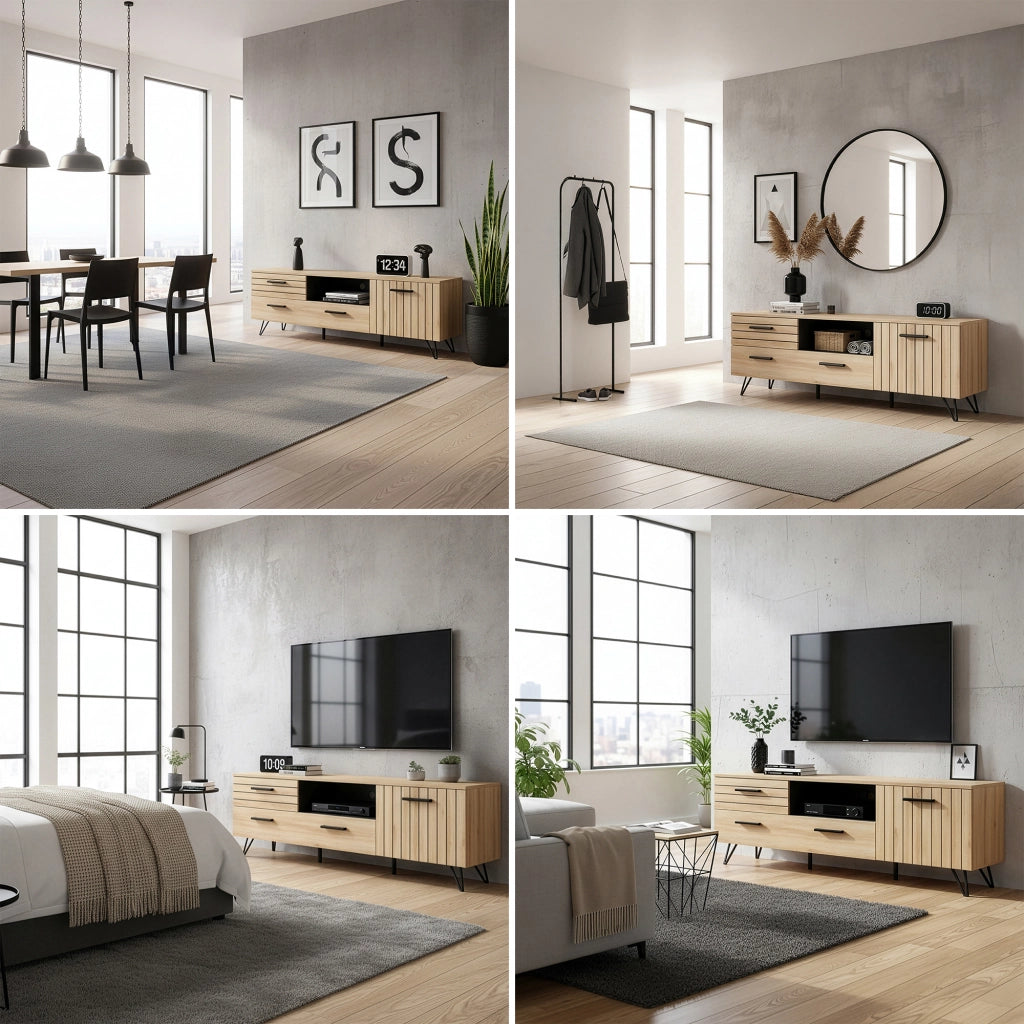 Mobile Porta TV Noppen ad Ante con Cassetto 150 x 38 x 49 cm - Effetto Rovere [en.casa]