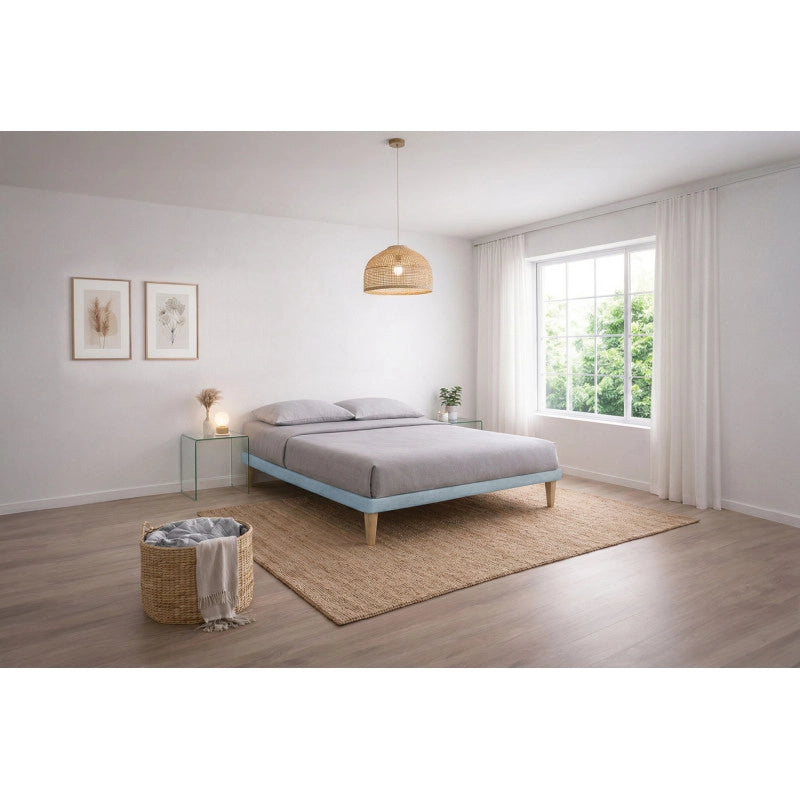 Letto imbottito Letto Matrimoniale alla Francese 140x200 cm Tessis - Con rete,Microfibra,Azzurro