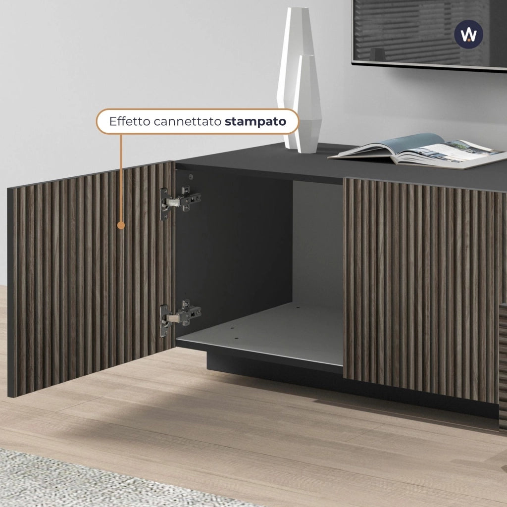 WHOUS Mobile porta tv Coste a 4 ante 1 cassetto e 1 vano antracite/legno scuro 220,1x43x46 cm