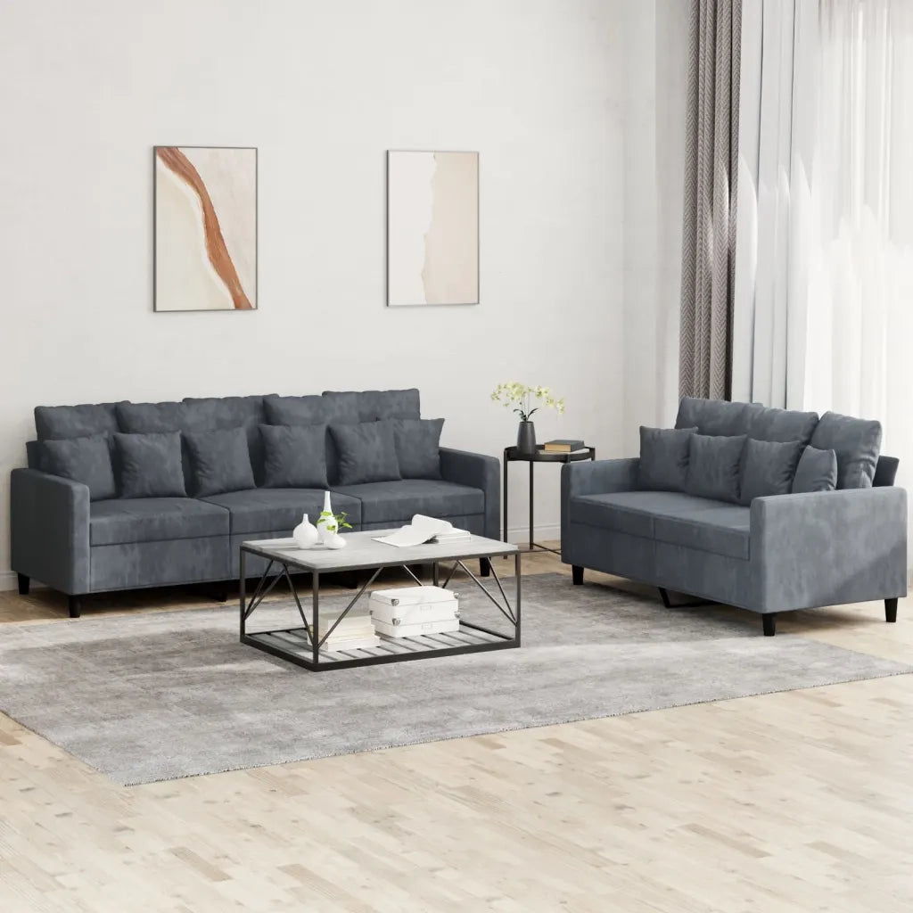 Set di Divani 2 pz con Cuscini Grigio Scuro in Velluto 3201721