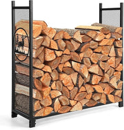 Porta Legna 121 x 38 x 117 CM, Scaffale per Legna Rosbuto con Lati a Rete, Motivi Cervo e Albero, Portalegna da Ardere per Interni ed Esterni, Nero