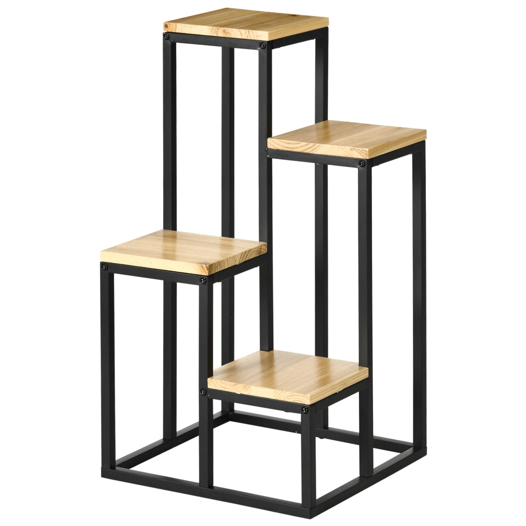 Scaffale per Piante a 4 Livelli in Metallo e Legno per Interni ed Esterni, 34x34x66cm