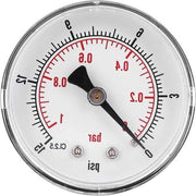 Manometro a dita 50mm 1/4 BSPT assiale per aria acqua olio gas - 0-15psi 0-1bar.