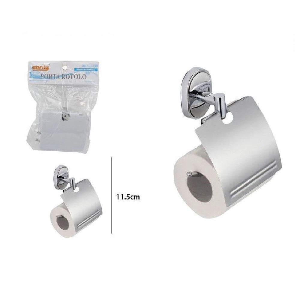 Trade Shop - Porta Rotolo Carta Igienica Con Copertura Fissaggio A Parete Bagno Ovale 52012 -