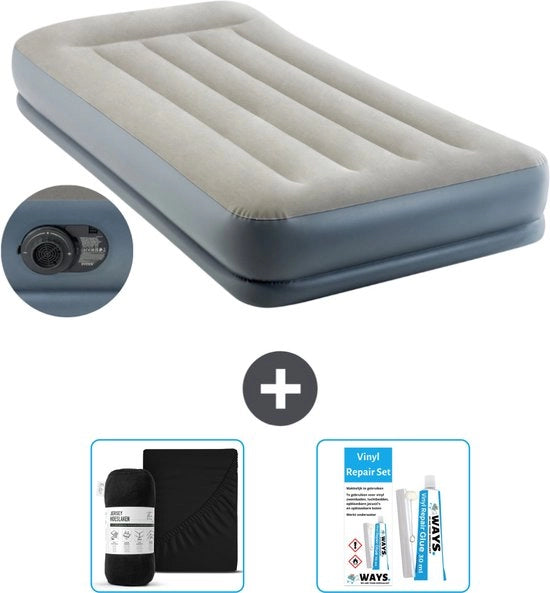 Letto aereazione 1 posti - 99 x 191 x 30 cm - Grigio - Incluso pompa - Set di lenzuola e set di riparazione