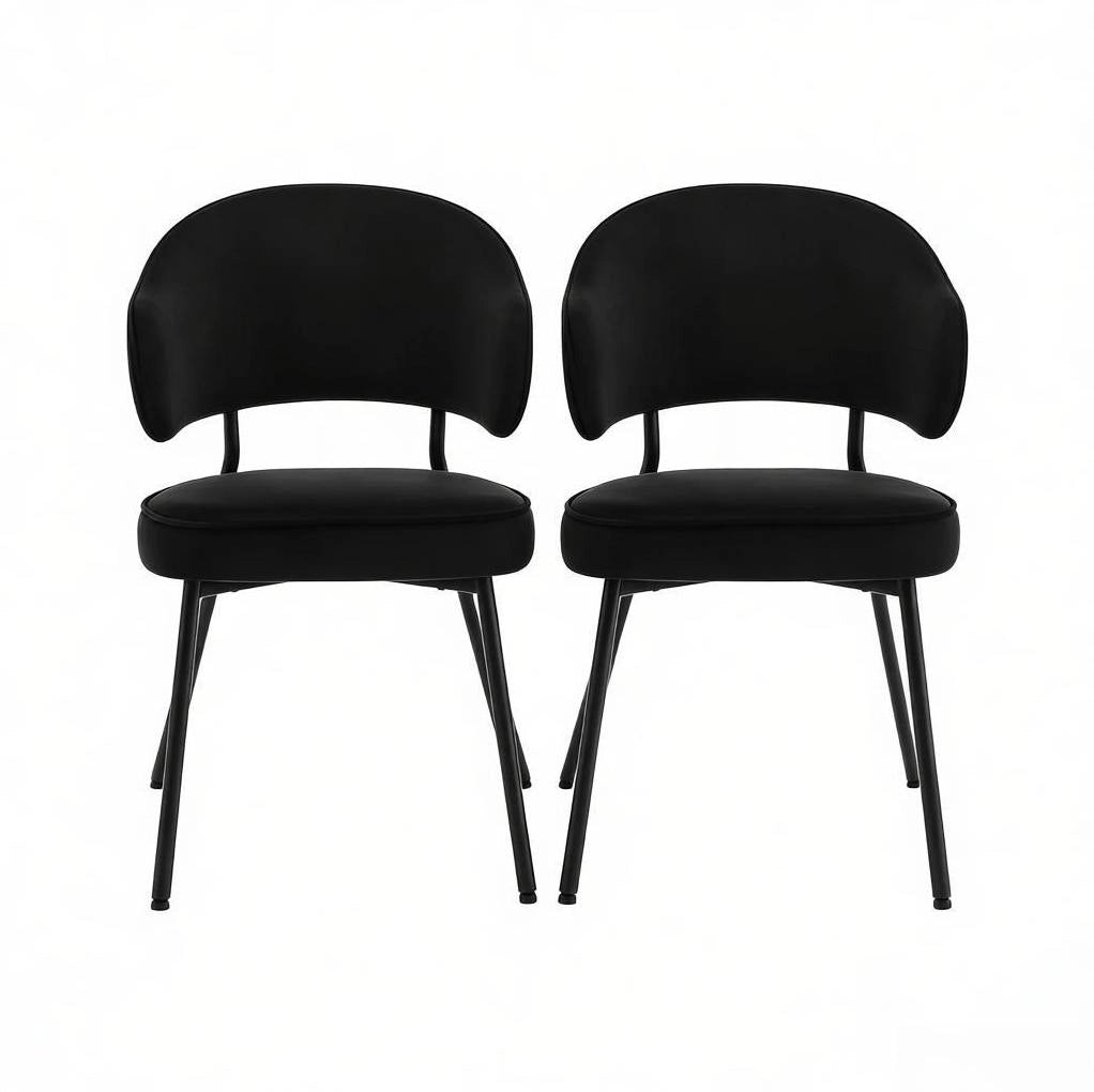 Set 2 sedie da pranzo 50x43 cm nere in velluto e metallo, con braccioli