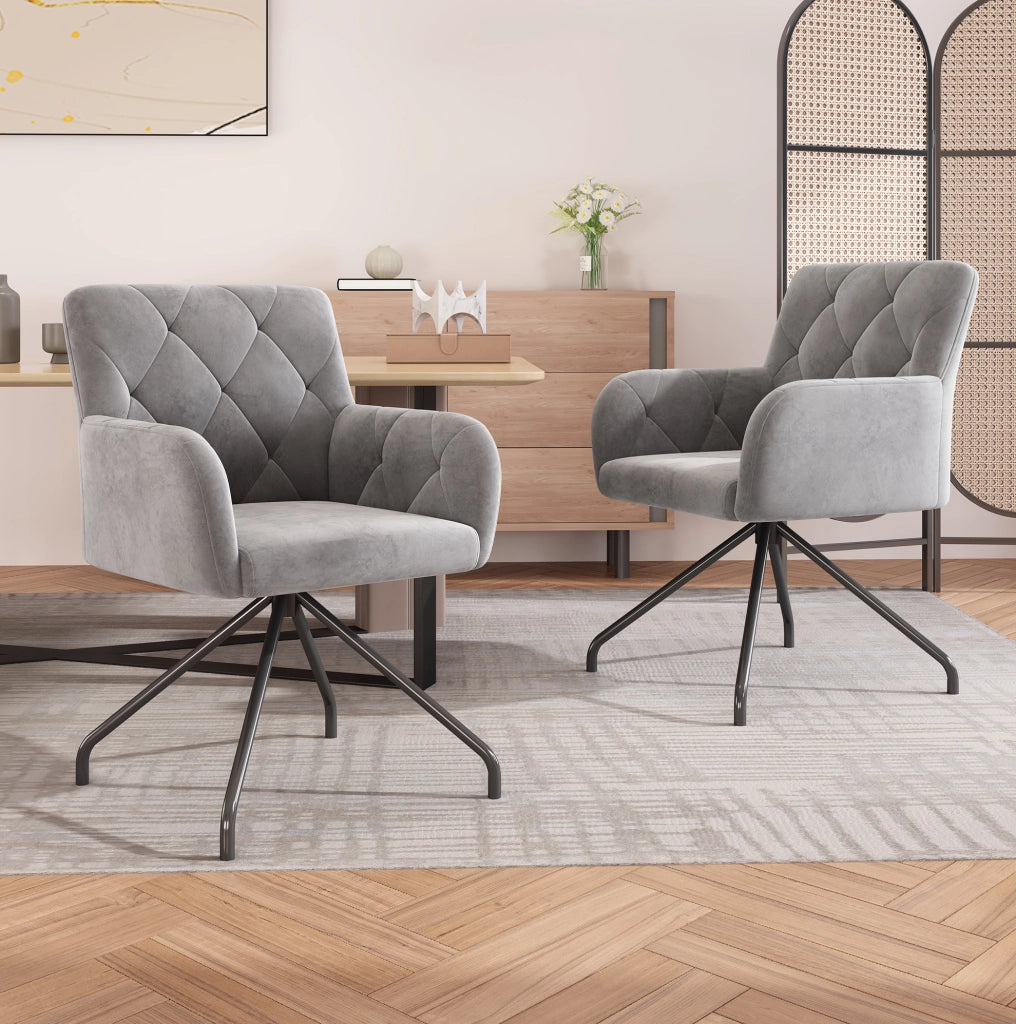 Set di 2 sedie imbottite in velluto grigio chiaro